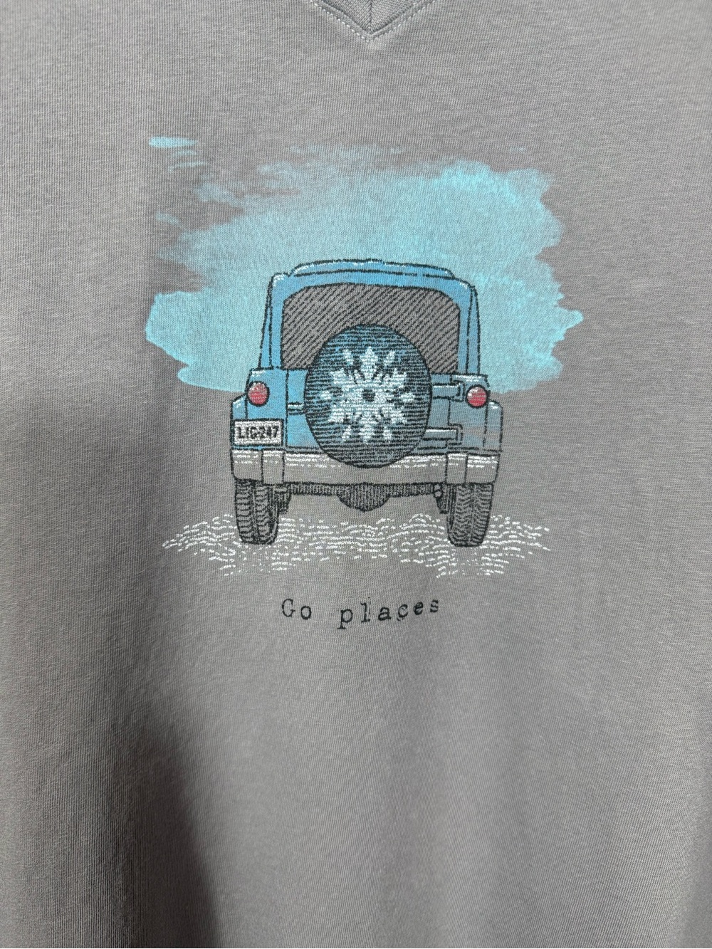 NWT Life Is Good XXL Gray Go Places Jeep Graphic Long Sleeve V Neck Tee - Picture 3 of 9